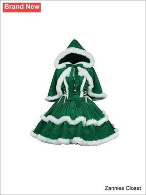 🎄 Velvet Santa Lolita Party Dress with Detachable Hooded Cape